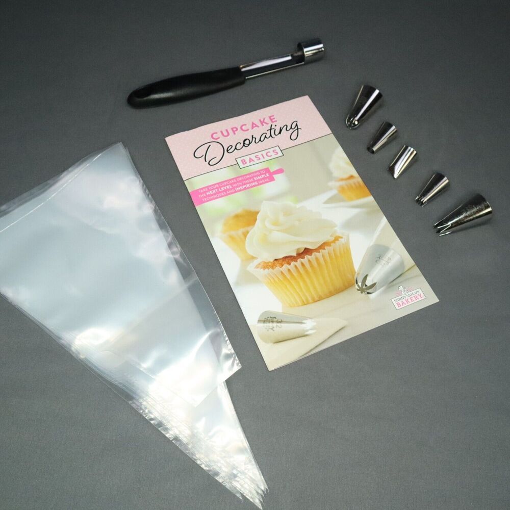 Cake Decorating Sunny Side Up Tips/bags 5 tips, tool & 10 bags, instruction book